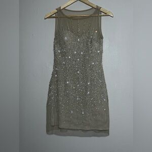 Size 6 Marie Lee by Maddison Gardner nude mesh beaded sequins formal mini dress